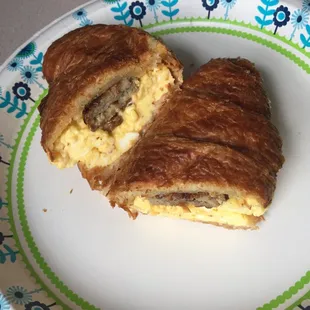Satisfying sausage, egg, and cheese croissant.