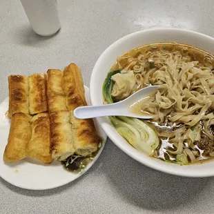 Wonton beef brisket noodle soup with youtiao