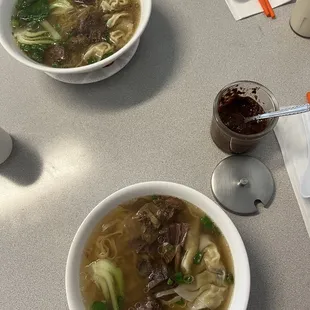 Beef brisket with mushroom+pork wonton noodle soup