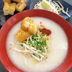 Porridge with fried Chinese donut