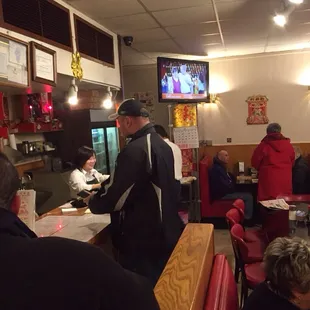 Inside of the Restaurant with mounted T. V.