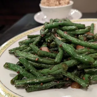 Sauteed green beans. You can get them without the hot spice, and they're still yummy.