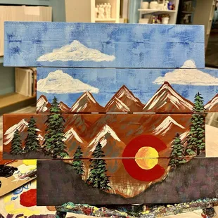 Finished painting for another FUN Colorado wood panel class!
