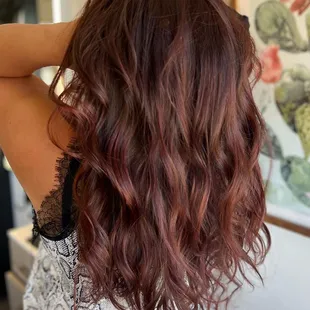 All over,  one color in red brown.