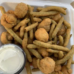 The star of the show...fried green beans and fried mushrooms