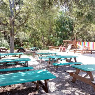 Picnic tables out back for dining