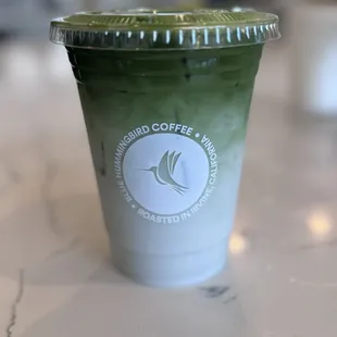 Iced matcha blue hummingbird coffee (lavender vanilla)
