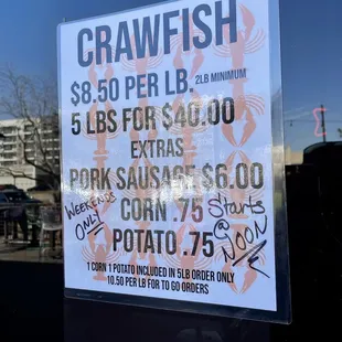 Seasonal crawfish menu