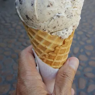 Ice cream on waffle cone. $2.70