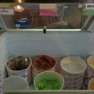Left side of cooler for fresh scoop Thrifty ice cream.
