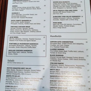 Menus for Canyon Gate CC as of 1.11.23