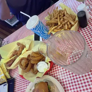 onion rings, beer batter fries, mozzarella sticks and maybe sweet potato fries.