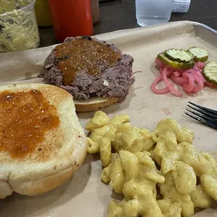 Brisket Sandwich and a split pint of Canyon Mac