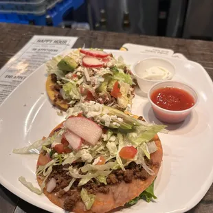 2 tostadas included on the happy hour menu.