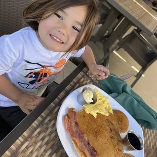 Kid's breakfast, pancake was rubbery and inedible