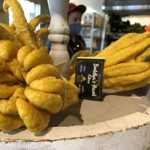 a bunch of bananas on display