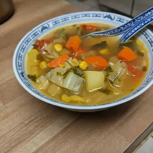 Vegetable soup, reheated