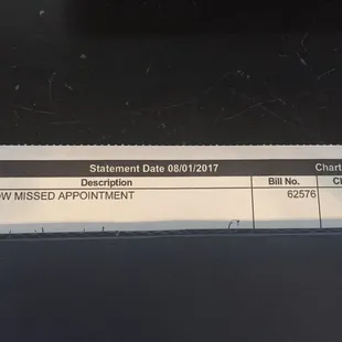First time in my life I've ever been charged for a missed appointment regardless that my son was sick.