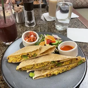 Chorizo, egg and avocado quesadilla