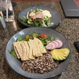 From lunch menu - Quinoa power bowl, with tofu added. Delicious, refreshing and filling.