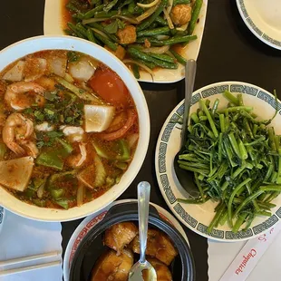 various dishes of food on a table
