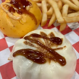 Spicy Brisket and pork Bao with fries