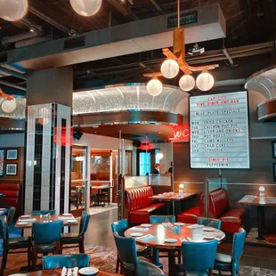 The dining room is warm and comfortable, with an upscale, vintage inspired atmosphere.