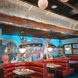 The dining room is warm and comfortable, with an upscale, vintage inspired atmosphere.