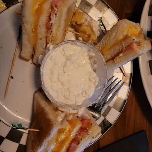 Grill cheese with a fried egg and cottage cheese.
