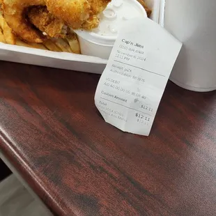 Receipt with meal