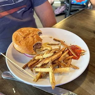 Hamburger and fries