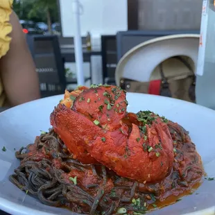 Squid ink lobster tail pasta