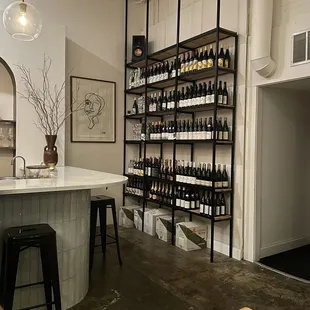 Corner with one wall of wines