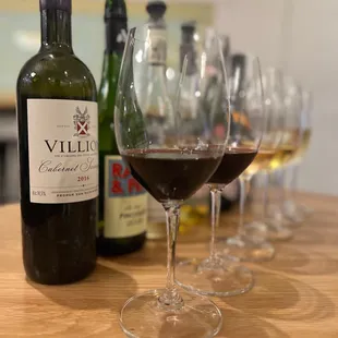 wine glasses and a bottle of wine