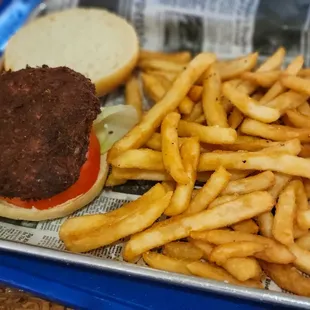 Crab Cake Sandwich with Beer Battered Fries