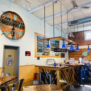 You place your drink and food order at the bar, pay and then find a seat.