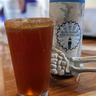 Beach bumpkin pumpkin seasonal ale 5.3% with the cinnamon/sugar rim!