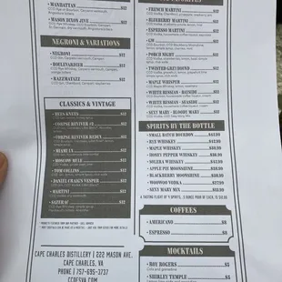 the menu for the restaurant