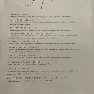 Exceptional menu of gastronomical delights!