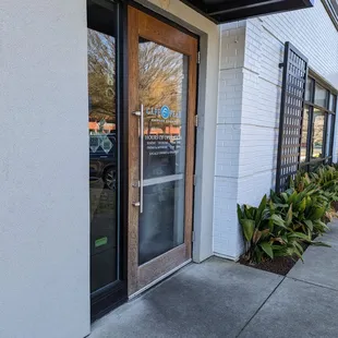 the entrance to the restaurant