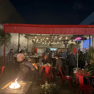 Outside patio, live music playing