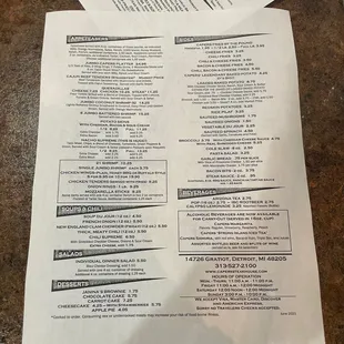 a menu for a restaurant on a table