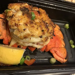 Tonight&apos;s Special was Surf and Turf. Including a Grilled lobster  tail and topped with the Best Crab cake you will ever eat.