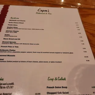 menu and prices