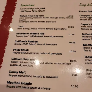 menu and prices