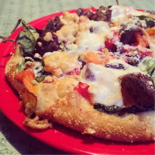 Sicilian pizza with meatballs.