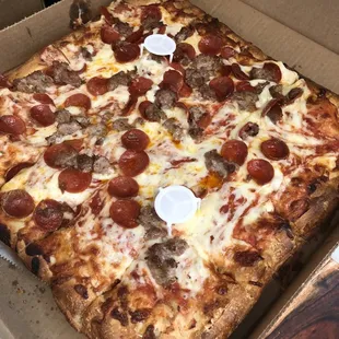 Sicilian with pepperoni and sausage