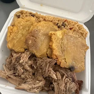 Pernil rice and tostones