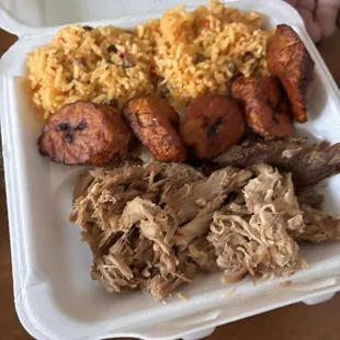 Pernil w. Arroz Con Gandules &amp; fried sweet plantains