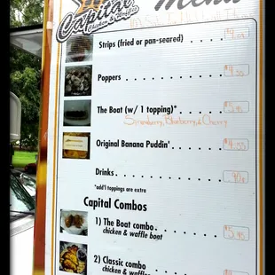 Menu (July 2013).  Side orders are available but not posted.